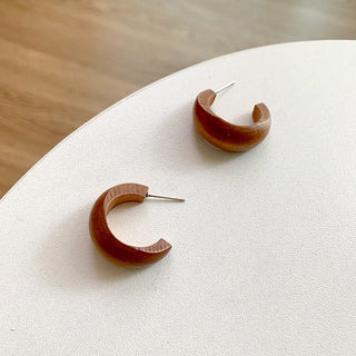 Cute Moon Matte Wooden Earrings Geometric C-Style Statement Vintage Big Circle Wood Ear Ring Fashion Jewelry Gift Alodia Store
