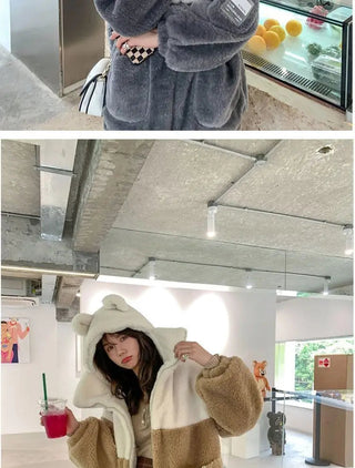 Japanese soft girl cute plus velvet thick hooded sweater ins selling Alodia Store