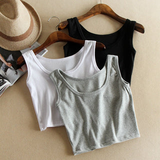 LERFEY Summer Slim Render Short Top Sexy Women Sleeveless U Croptops Tank Tops Solid Black White Crop Tops Vest Tube Top alodia store