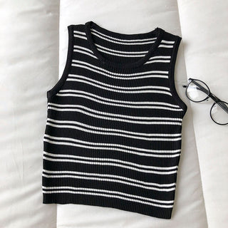 Knitted Black Striped Tank Top alodia store