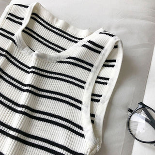 Knitted Black Striped Tank Top alodia store