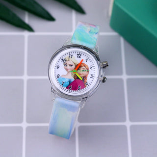 Fashion Cartoon Flash Light Girls Watches Kids with Bracelet Silicone Strap Princess Elsa Children Watches Clock reloj infantil Alodia Store