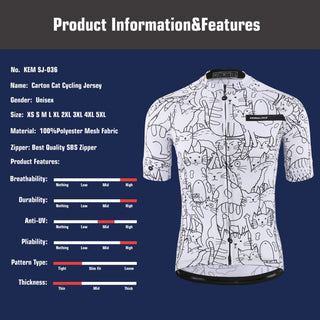 KEMALOCE Breathable Unisex White Cartoon Cat Cycling Jersey Spring Anti-Pilling Eco-Friendly Bike Clothing Top Road Team Bicycle alodia store