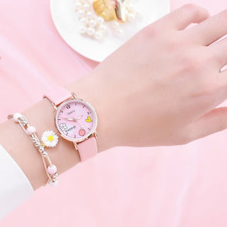 Kids Watches Pink Cute Children's Wristwatch Cartoon Pattern Quartz Watch Set For Girls Fashion Students' Clock relogio infantil Alodia Store