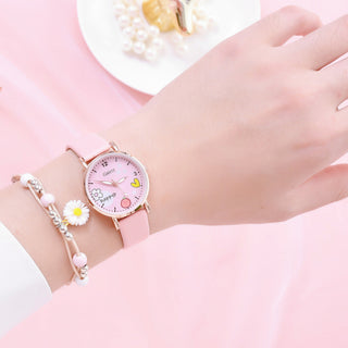 Kids Watches Pink Cute Children's Wristwatch Cartoon Pattern Quartz Watch Set For Girls Fashion Students' Clock relogio infantil Alodia Store