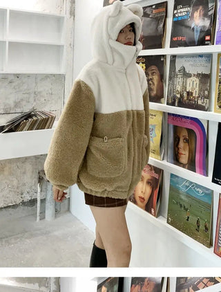 Japanese soft girl cute plus velvet thick hooded sweater ins selling Alodia Store