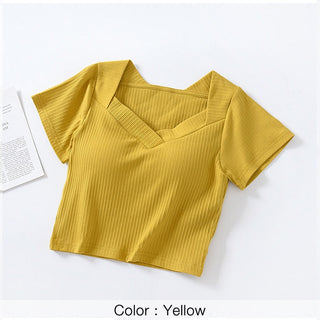 Tshirt For Women With Chest Pad Croptop Tops Tee V Neck Short Sleeve Sexy alodia store