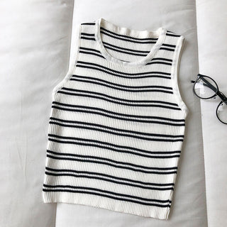 Knitted Black Striped Tank Top alodia store
