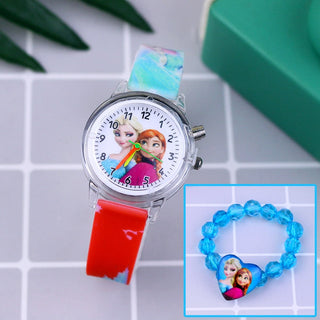 Fashion Cartoon Flash Light Girls Watches Kids with Bracelet Silicone Strap Princess Elsa Children Watches Clock reloj infantil Alodia Store