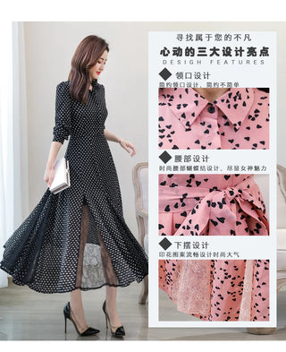 New chiffon stitching lace Dress lady elegant temperament long dress Alodia Store