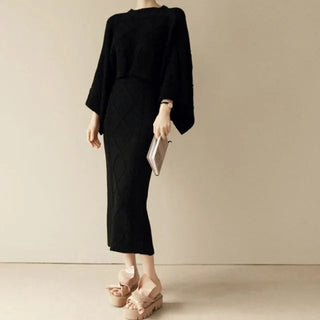 Twist Jacquard bathwing Tops+ Bodycon Split Pencil Skirt 2 Piece set Alodia Store