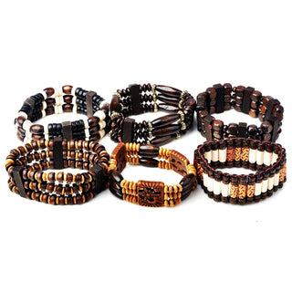 Mix Lot 5Pcs/lot Natural Wood Beads Charm Bracelets Fashion Jewelry Mix Style Wooden Adjustable Bracelet Cuff Bangle Wholesale Alodia Store