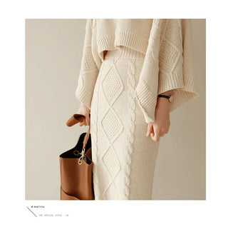 Twist Jacquard bathwing Tops+ Bodycon Split Pencil Skirt 2 Piece set Alodia Store