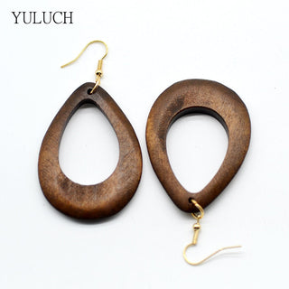 New design woman earrings eardrop handmade wood earring hollow circular National style fashion jewelry dangler 1 pair Alodia Store