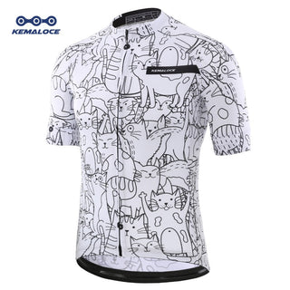KEMALOCE Breathable Unisex White Cartoon Cat Cycling Jersey Spring Anti-Pilling Eco-Friendly Bike Clothing Top Road Team Bicycle alodia store