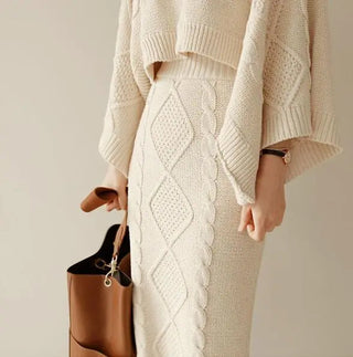 Twist Jacquard bathwing Tops+ Bodycon Split Pencil Skirt 2 Piece set Alodia Store