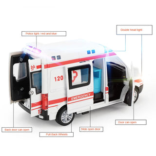 Hospital Rescue Ambulance Emergency Police Alloy Metal Diecast Cars Model Sound Light Educational Kids Toys For Childr Alodia Store