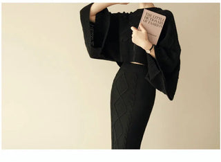 Twist Jacquard bathwing Tops+ Bodycon Split Pencil Skirt 2 Piece set Alodia Store