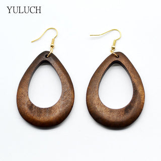New design woman earrings eardrop handmade wood earring hollow circular National style fashion jewelry dangler 1 pair Alodia Store