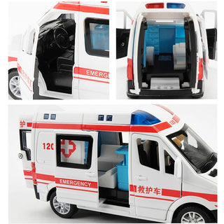 Hospital Rescue Ambulance Emergency Police Alloy Metal Diecast Cars Model Sound Light Educational Kids Toys For Childr Alodia Store