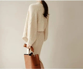 Twist Jacquard bathwing Tops+ Bodycon Split Pencil Skirt 2 Piece set Alodia Store