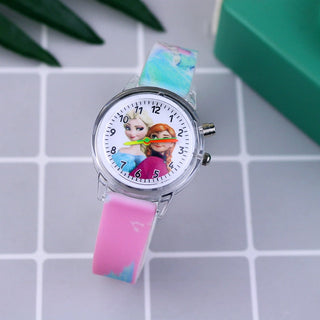 Fashion Cartoon Flash Light Girls Watches Kids with Bracelet Silicone Strap Princess Elsa Children Watches Clock reloj infantil Alodia Store