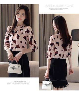 NEW SUMMER Print Chiffon Blouse Women alodia store