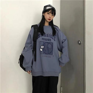 ins round neck thin section Harajuku female Korean version of Harajuku style student loose new 2021 longsleeved top coat trend Alodia Store