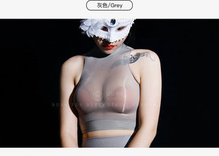 Oil Glossy Shiny Sleeveless Bustier Crop Top Women Sexy Nylons Tank Tops Cropped Feminino Croptop See Through Transparent Camis alodia store