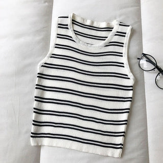 Knitted Black Striped Tank Top alodia store