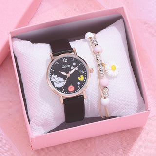 Kids Watches Pink Cute Children's Wristwatch Cartoon Pattern Quartz Watch Set For Girls Fashion Students' Clock relogio infantil Alodia Store