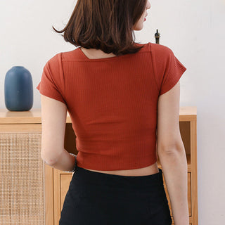 Tshirt For Women With Chest Pad Croptop Tops Tee V Neck Short Sleeve Sexy alodia store