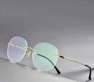 Titanium Alloy Rimless Glasses Frame Men Ultralight Round Eyeglasses Myopia Prescription Frames For Women Optical Eye Glass Alodia Store