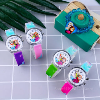 Fashion Cartoon Flash Light Girls Watches Kids with Bracelet Silicone Strap Princess Elsa Children Watches Clock reloj infantil Alodia Store