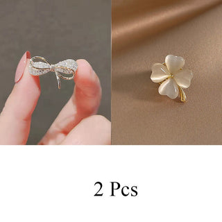 Fashion Brooch Set Flower Bow Brooches for Women Metal Anti-glare Lapel Pin Fixed Clothes Pins Sweater Coat Clothing Accessories alodia store