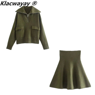 Knitted Skirt Suits For Women Two Piece Set Women-Waisted Mini Skirt Alodia Store