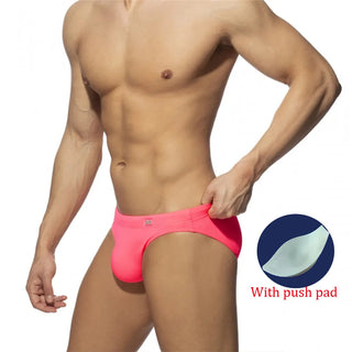 NEW Men's Swimming Trunks Low Waist Briefs Sexy Solid Swimsuit Quick-Drying Shorts Slip for Men Push Pad Swimwear Clothing Alodia Store