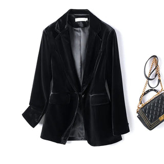 New One Button Gold Velvet Pocket Woman Blazer Vadim 4XL Alodia Store