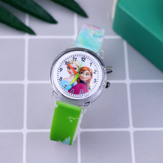 Fashion Cartoon Flash Light Girls Watches Kids with Bracelet Silicone Strap Princess Elsa Children Watches Clock reloj infantil Alodia Store