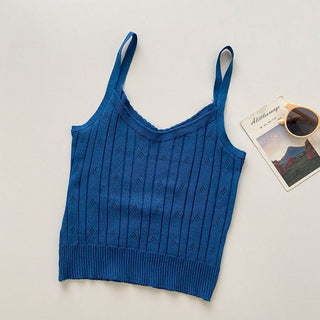 Knitted Tank Cropped Sleeveless Cami Top Y2k Fashion Halter Hollow Out Ropa De Mujer Blackless Sexy Purple Croptop Women Clothes alodia store