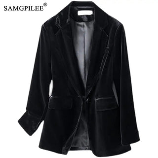 New One Button Gold Velvet Pocket Woman Blazer Vadim 4XL Alodia Store