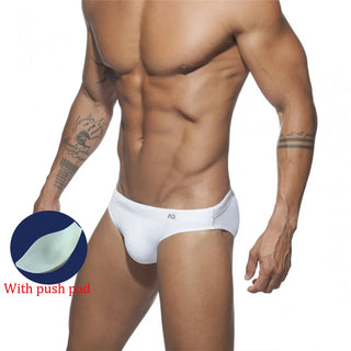 NEW Men's Swimming Trunks Low Waist Briefs Sexy Solid Swimsuit Quick-Drying Shorts Slip for Men Push Pad Swimwear Clothing Alodia Store