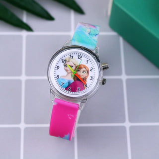 Fashion Cartoon Flash Light Girls Watches Kids with Bracelet Silicone Strap Princess Elsa Children Watches Clock reloj infantil Alodia Store
