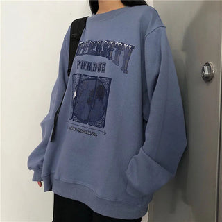 ins round neck thin section Harajuku female Korean version of Harajuku style student loose new 2021 longsleeved top coat trend Alodia Store