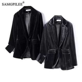 New One Button Gold Velvet Pocket Woman Blazer Vadim 4XL Alodia Store