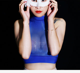Oil Glossy Shiny Sleeveless Bustier Crop Top Women Sexy Nylons Tank Tops Cropped Feminino Croptop See Through Transparent Camis alodia store