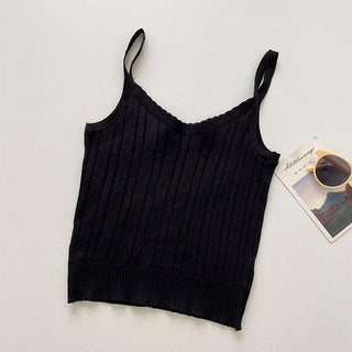 Knitted Tank Cropped Sleeveless Cami Top Y2k Fashion Halter Hollow Out Ropa De Mujer Blackless Sexy Purple Croptop Women Clothes alodia store