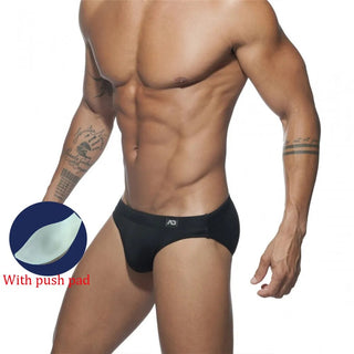 NEW Men's Swimming Trunks Low Waist Briefs Sexy Solid Swimsuit Quick-Drying Shorts Slip for Men Push Pad Swimwear Clothing Alodia Store