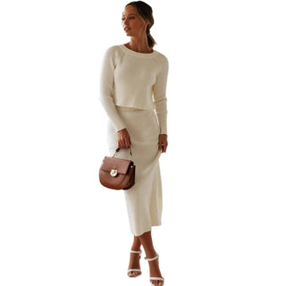 Knitted 2 Pieces Set Women Pullovers Sweater Crop Tops & Knitted Skirts Alodia Store