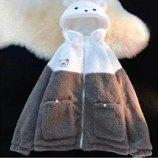 Japanese soft girl cute plus velvet thick hooded sweater ins selling Alodia Store
